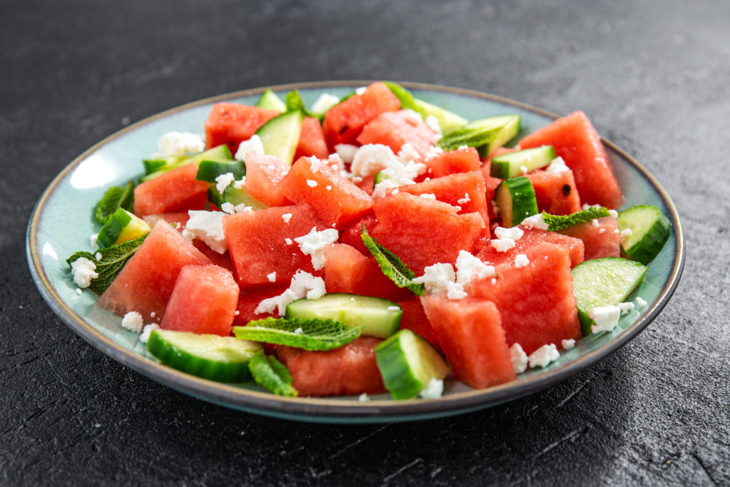 Summer salad with watermelon and cucumbers